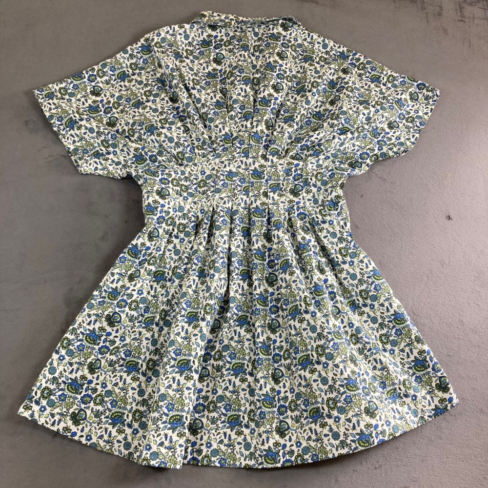 Exquise Janice Dress Blue Green Floral Paisley Button Front Shirt Dress Sz SP - Picture 5 of 9